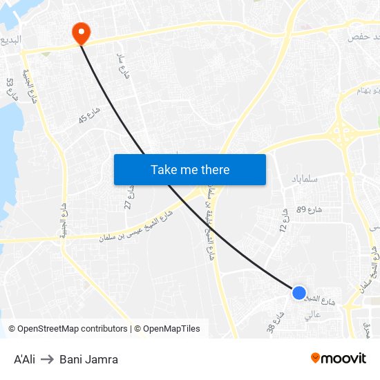 A'Ali to Bani Jamra map