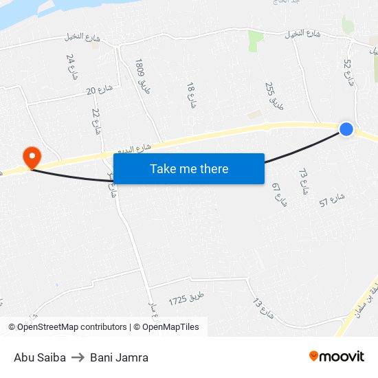 Abu Saiba to Bani Jamra map