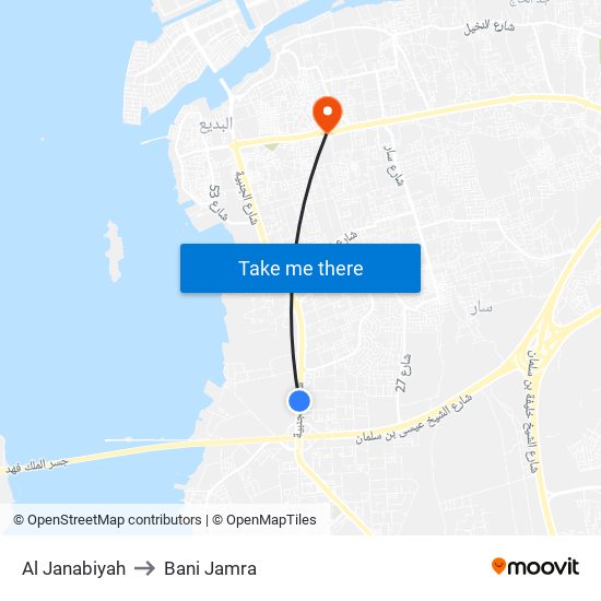 Al Janabiyah to Bani Jamra map