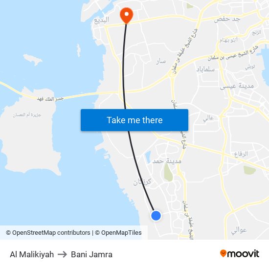 Al Malikiyah to Bani Jamra map