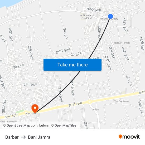 Barbar to Bani Jamra map