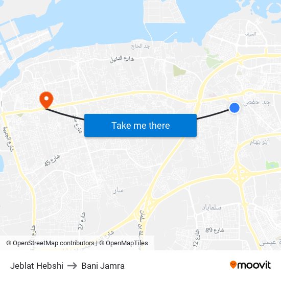 Jeblat Hebshi to Bani Jamra map