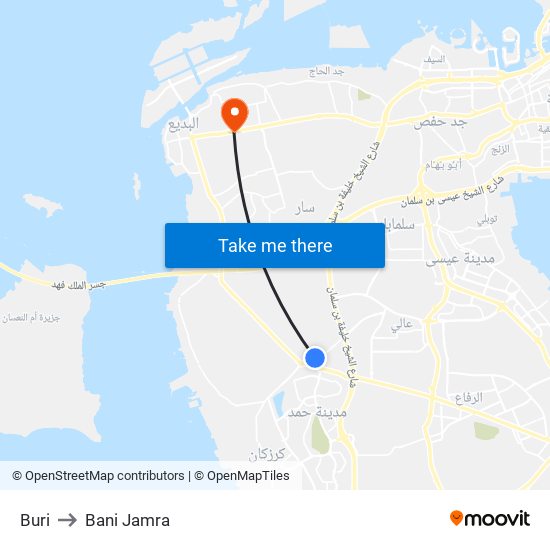 Buri to Bani Jamra map