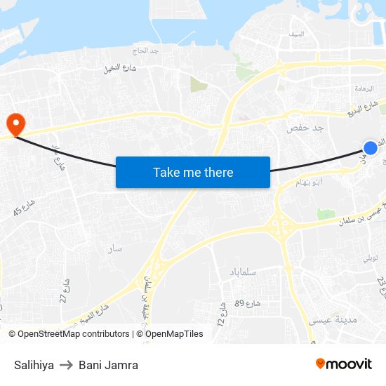 Salihiya to Bani Jamra map