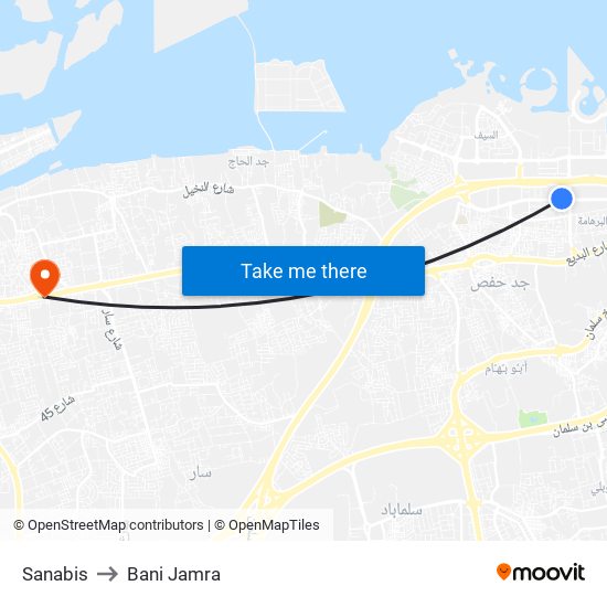 Sanabis to Bani Jamra map