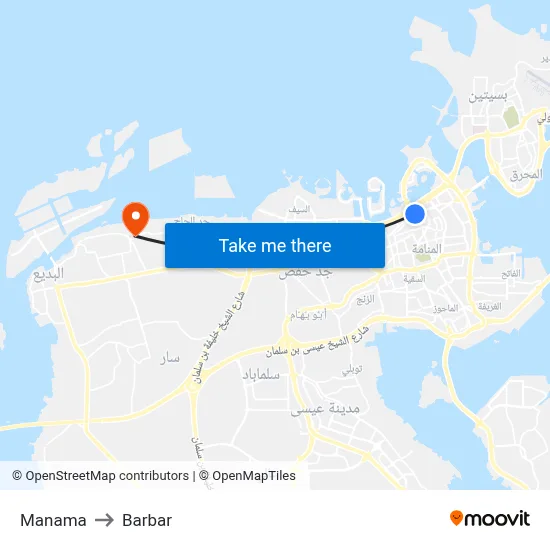 Manama to Barbar map