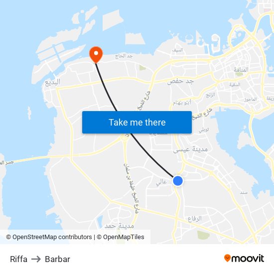 Riffa to Barbar map