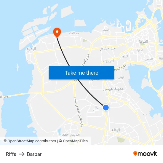Riffa to Barbar map