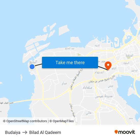 Budaiya to Bilad Al Qadeem map