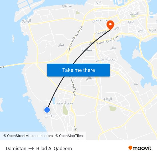 Damistan to Bilad Al Qadeem map