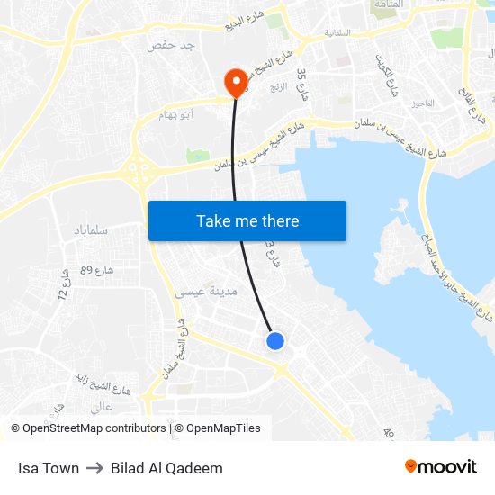 Isa Town to Bilad Al Qadeem map