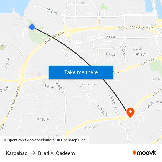 Karbabad to Bilad Al Qadeem map