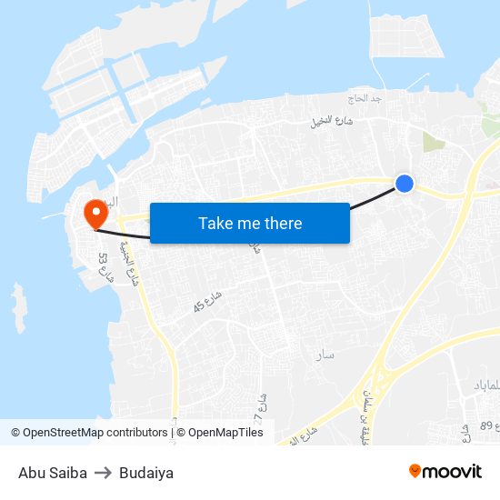 Abu Saiba to Budaiya map
