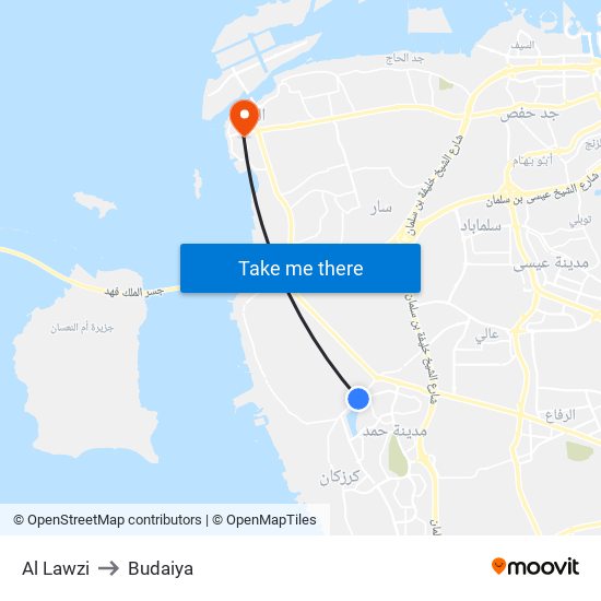 Al Lawzi to Budaiya map