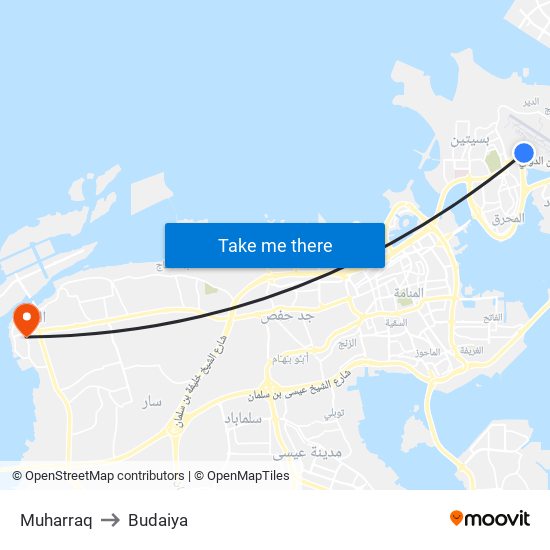 Muharraq to Budaiya map