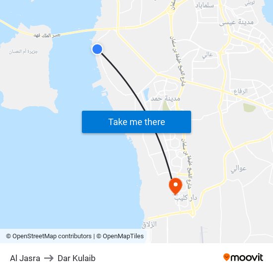 Al Jasra to Dar Kulaib map