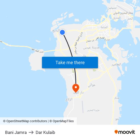 Bani Jamra to Dar Kulaib map