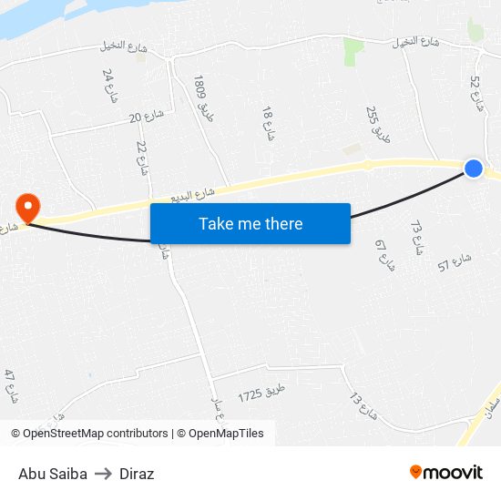 Abu Saiba to Diraz map