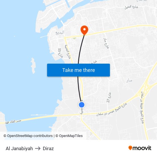 Al Janabiyah to Diraz map