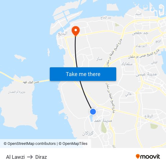 Al Lawzi to Diraz map
