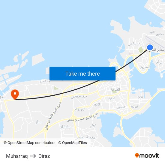 Muharraq to Diraz map