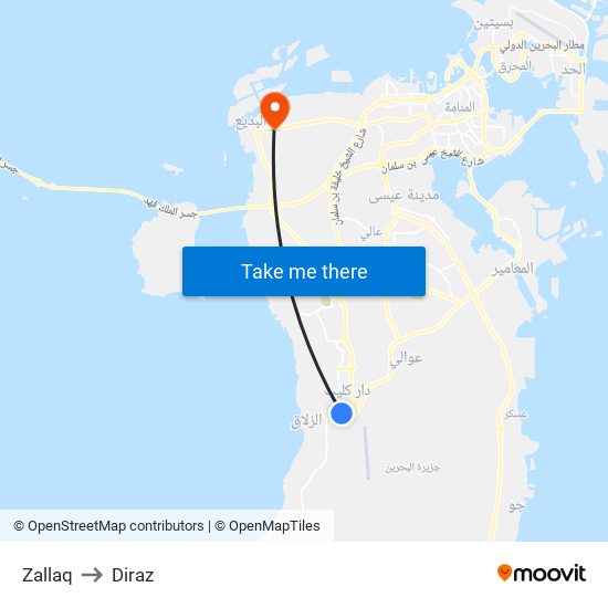 Zallaq to Diraz map