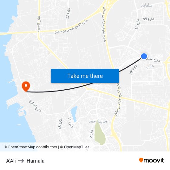 A'Ali to Hamala map