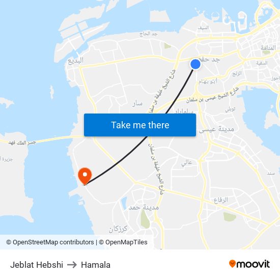 Jeblat Hebshi to Hamala map