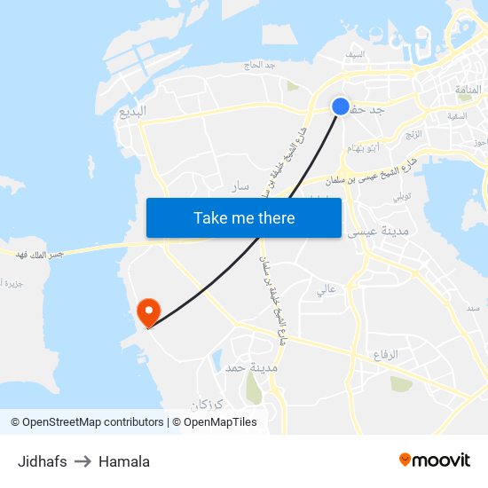 Jidhafs to Hamala map