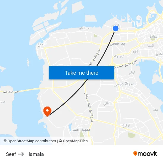 Seef to Hamala map