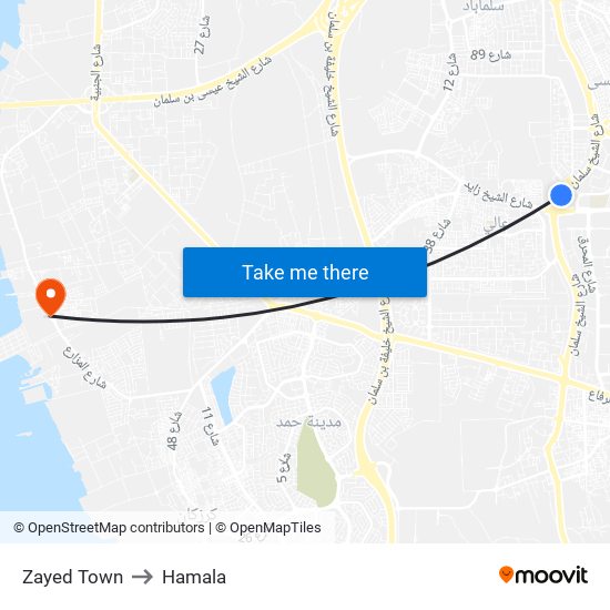 Zayed Town to Hamala map