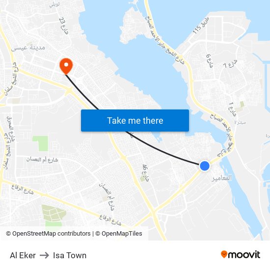Al Eker to Isa Town map