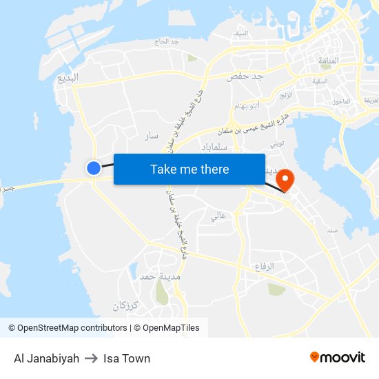 Al Janabiyah to Isa Town map