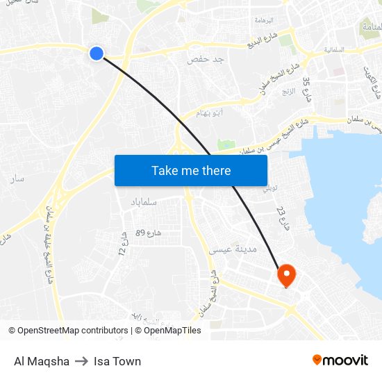 Al Maqsha to Isa Town map