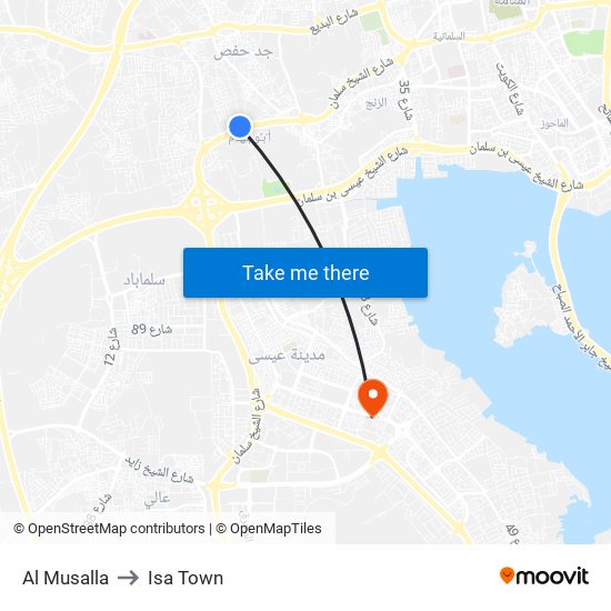 Al Musalla to Isa Town map