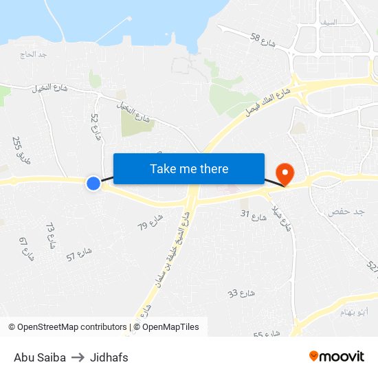 Abu Saiba to Jidhafs map