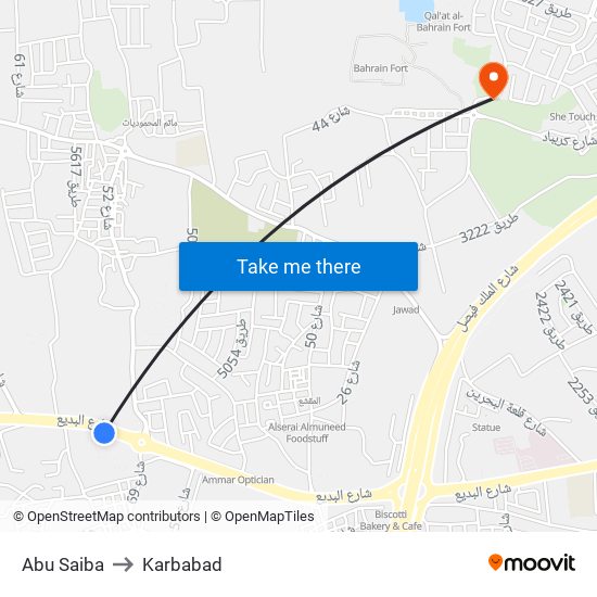 Abu Saiba to Karbabad map