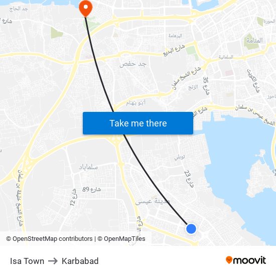 Isa Town to Karbabad map