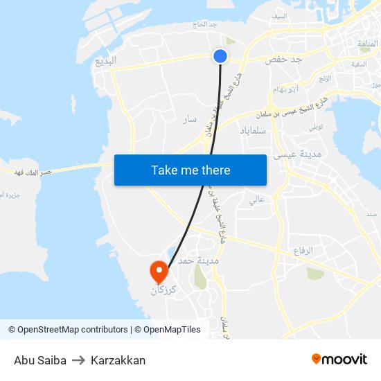 Abu Saiba to Karzakkan map