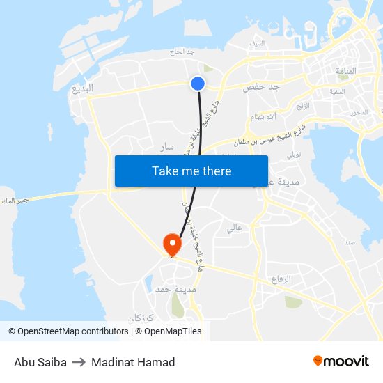 Abu Saiba to Madinat Hamad map