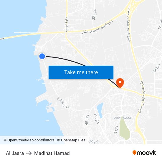 Al Jasra to Madinat Hamad map