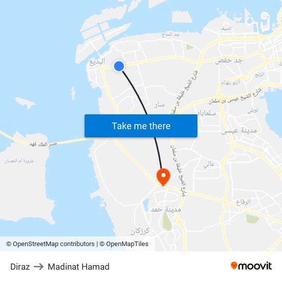 Diraz to Madinat Hamad map