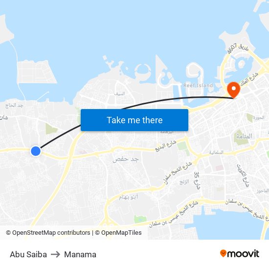 Abu Saiba to Manama map