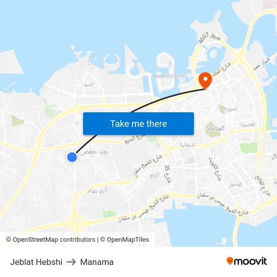 Jeblat Hebshi to Manama map