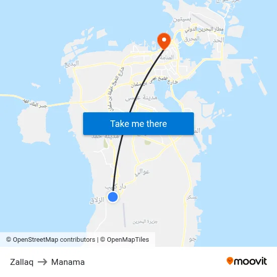 Zallaq to Manama map