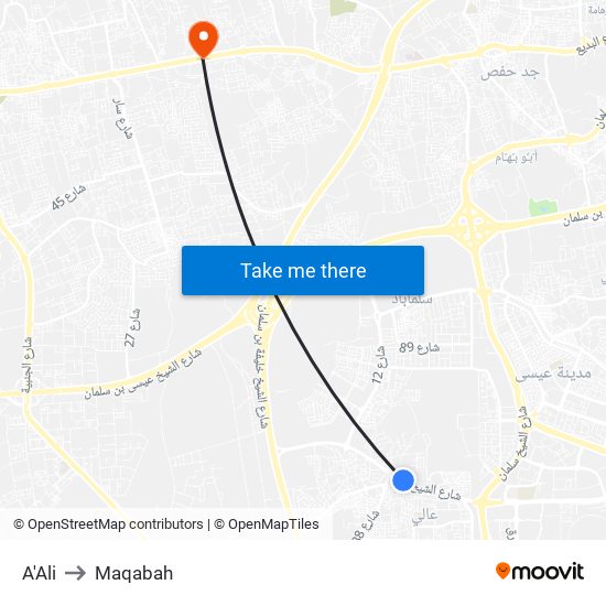 A'Ali to Maqabah map