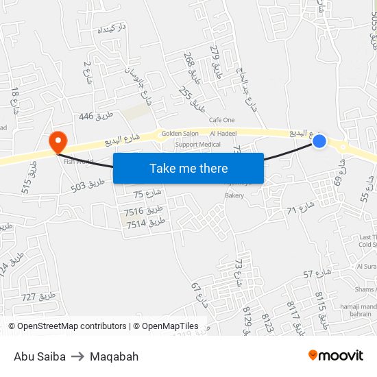 Abu Saiba to Maqabah map