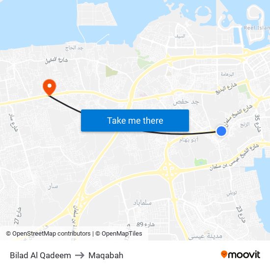 Bilad Al Qadeem to Maqabah map