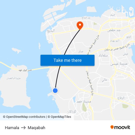 Hamala to Maqabah map
