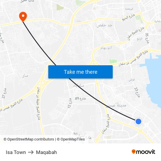 Isa Town to Maqabah map
